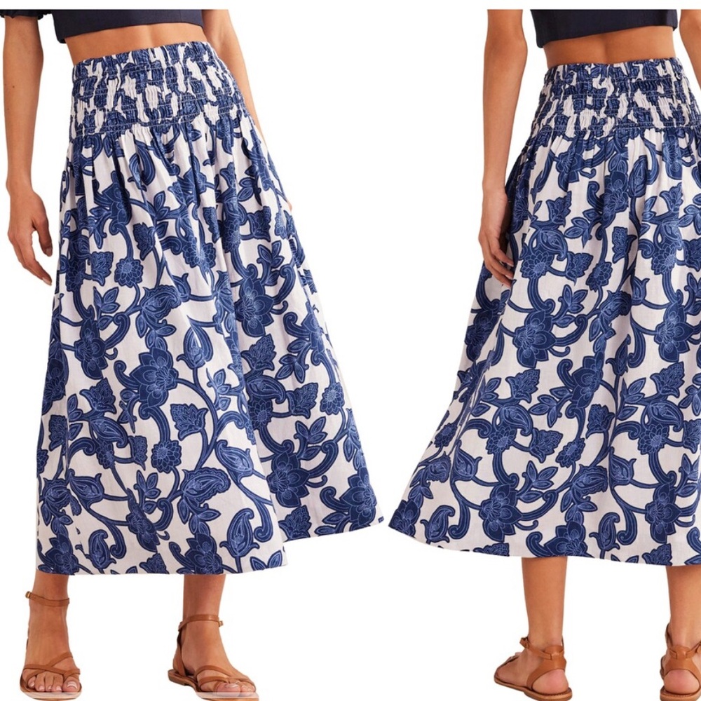 Boden Blue and White A-Line Skirt